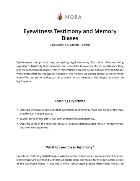 Pdf Eyewitness Testimony And Memory Biases