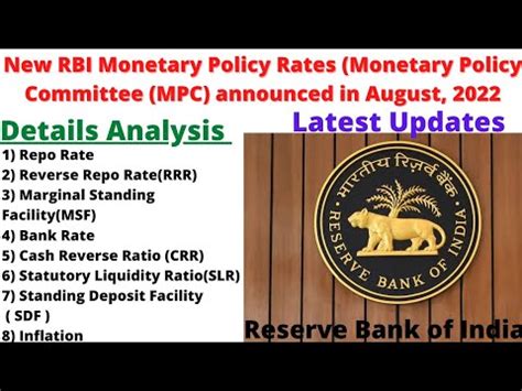 MONETARY POLICY Present RBI Rates Repo Rate RRR CRR SLR MSF