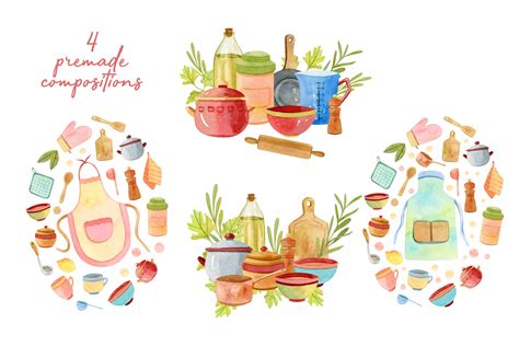 Watercolor Kitchen Utensils Set - Design Cuts