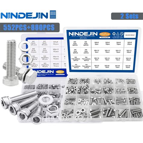 NINDEJIN 552pcs External Hexagon Bolt Set M3 M6 Stainless Steel 880pcs