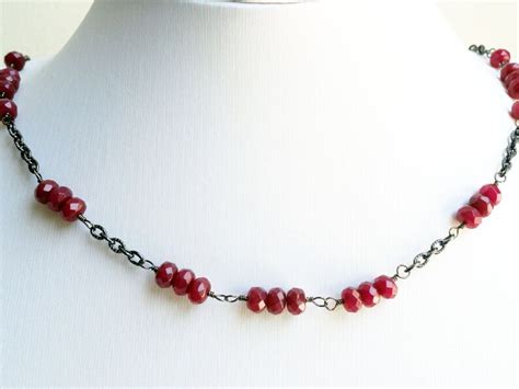 Red Jade Necklace Station Necklace Red Bead Necklace Etsy