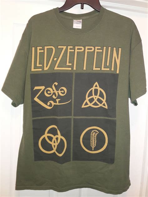 Vintage Led Zeppelin Iv Album Zoso Logo Band T Olive Gem