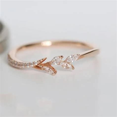 Tisonliz Dainty Crystal Thin Rings Bridal Wedding Engagement Leaf Rings