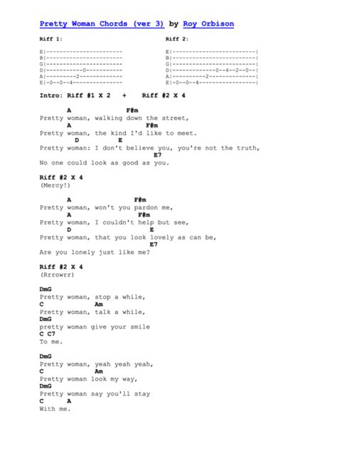 Pretty Woman Chords Chords printable pdf download