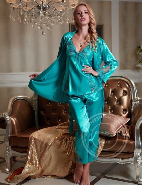 Women Sexy Satin Silk Pajamas Long Sleeve Sleepwear Silk Pajamas