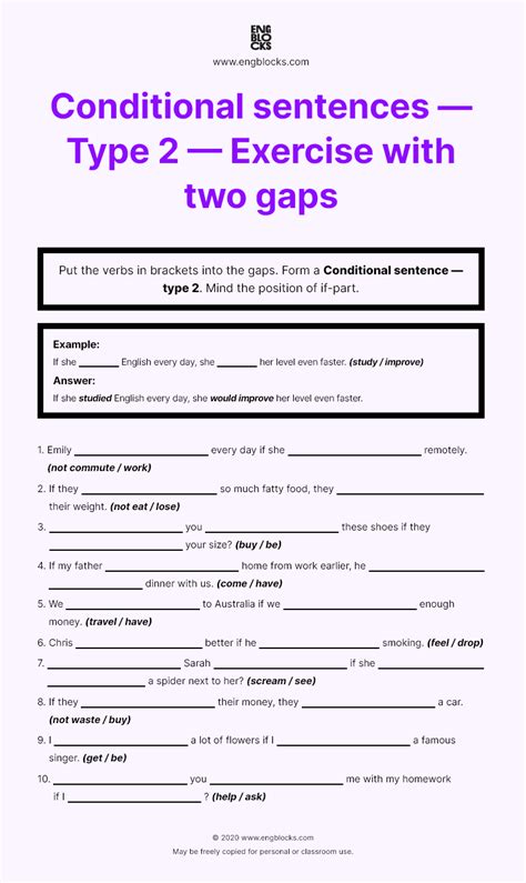 Conditional Sentences — Type 2 Second Conditional — Exercise With Two