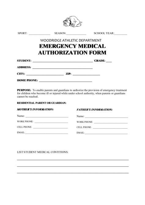 Printable Emergency Medical Authorization Form Printable Forms Free