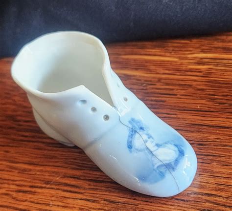 Vintage White And Blue Porcelain Shoe Etsy