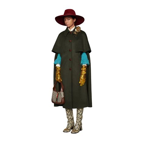 Gucci Wool Coat With Detachable Cape In Green Lyst