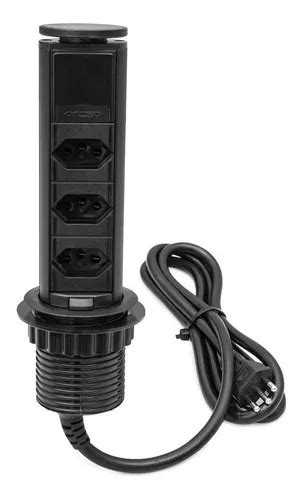 Torre Multiplug Retrátil 3 Tomadas 10a Embutir Qtmov Preta