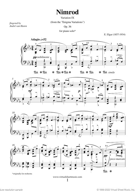 Nimrod sheet music for piano solo (PDF-interactive)