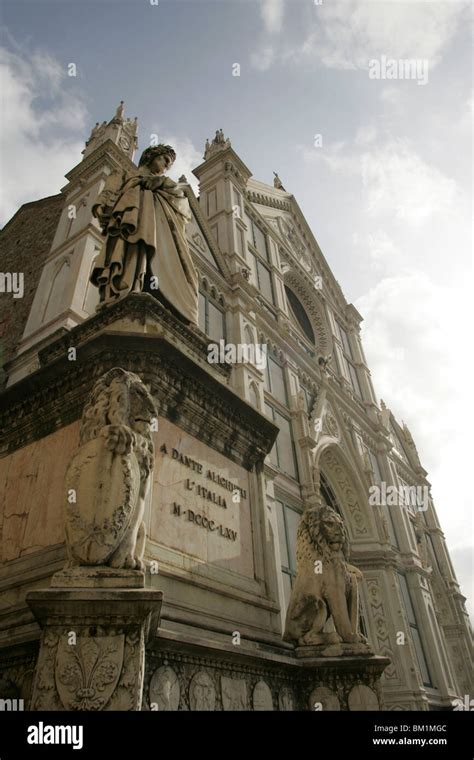 Dante And The Facade Of Santa Croce Church Florence Tuscany Italy