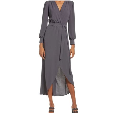 Fraiche By J Dresses Fraiche By J Long Sleeve Faux Wrap V Neck Maxi