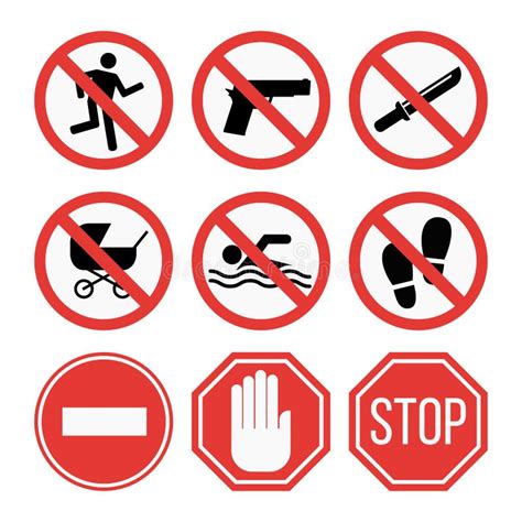 Prohibition Signs Set Safety Information Vector Illustration Stock