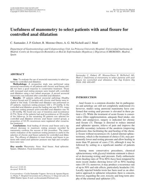 PDF Usefulness Of Manometry To Select Patients With Anal Fissure For Controlled Anal Dilatation