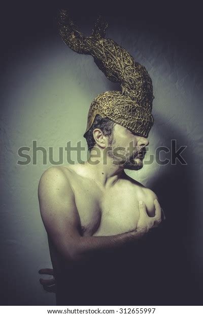 Brut Naked Man Helmet Warrior Trumpets Stock Photo Shutterstock