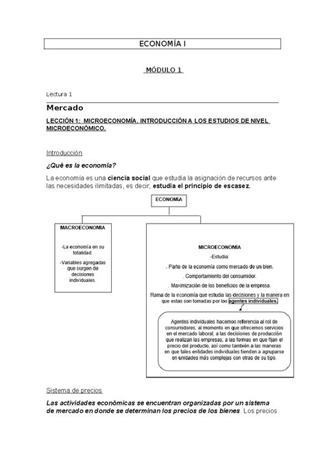 Resumen Economía 1 M1 y M2 ECONOMÍA I MÓDULO 1 Lectura 1 Mercado