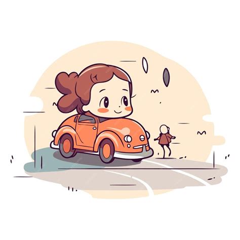 Premium Vector Vector Illustration Of Little Girl Driving A Car On