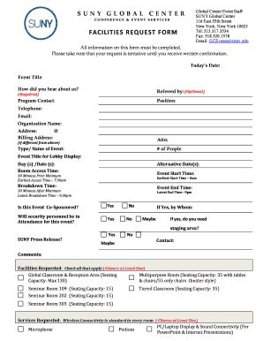 Fillable Online Suny FACILITIES REQUEST FORM Suny Fax Email Print