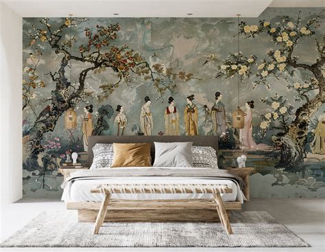Vintage Japanese Wall Mural Chinoiserie Wallpaper