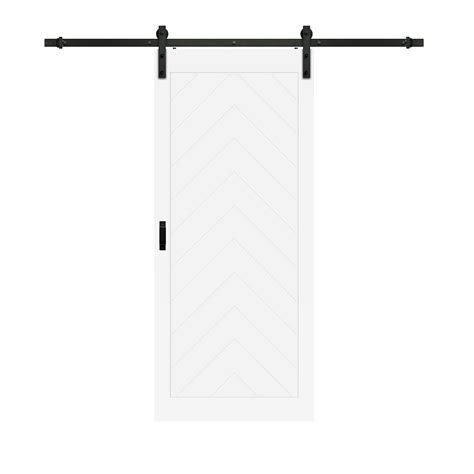 Truporte 36 Inch X 84 Inch Chevron Design Barn Door Kit With Sliding In A Pre Finished Whi