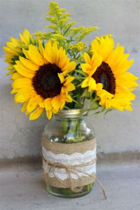 Sunflowers And Lace Arrangmentcountryliving Mason Jar Flower