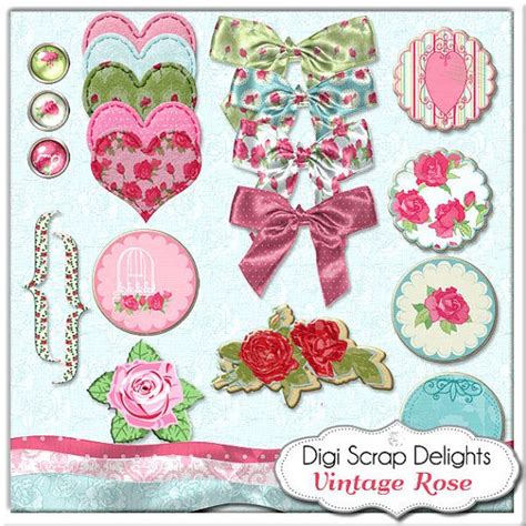 Vintage Rose Digital Scrapbook Kit Bundle Digital Clip Art Etsy