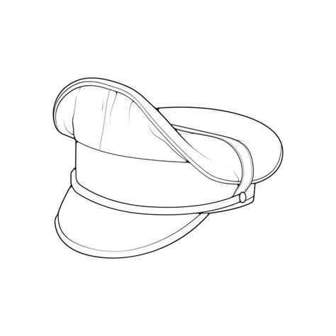 Outline Military Cap Vector Illustration Isolated On White Background