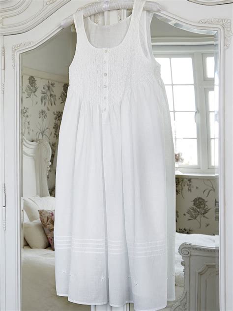 White Cotton Ladies Nightdress Smocked Classic Cotton