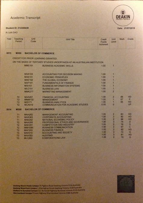 academic transcript
