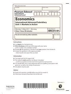 Advanced Level Economics Qualifications Pearson Advanced Level