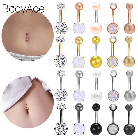 5 Pcs Pearl Navel Rings Black Stainless Steel Belly Button Rings