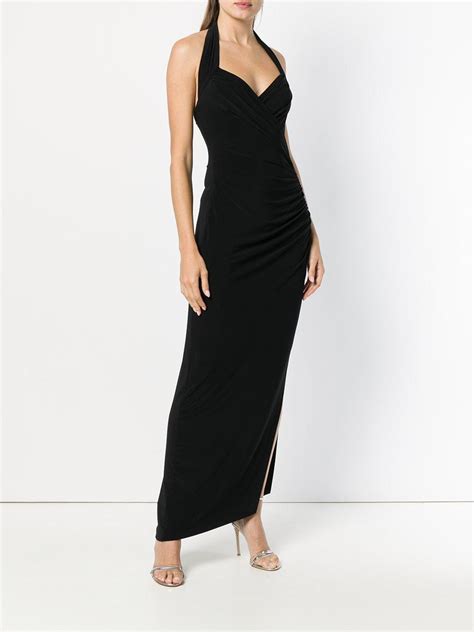 Norma Kamali Synthetic Halter Neck Fitted Maxi Dress In Black Lyst