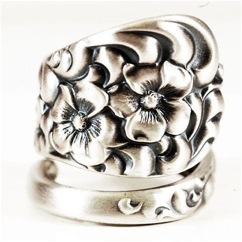 Spoon Ring Rare Antique Forget Me Not Floral Sterling Silver Etsy