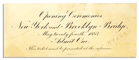 Lot Detail - Brooklyn Bridge Opening Ceremony Ticket -- Printed by ...