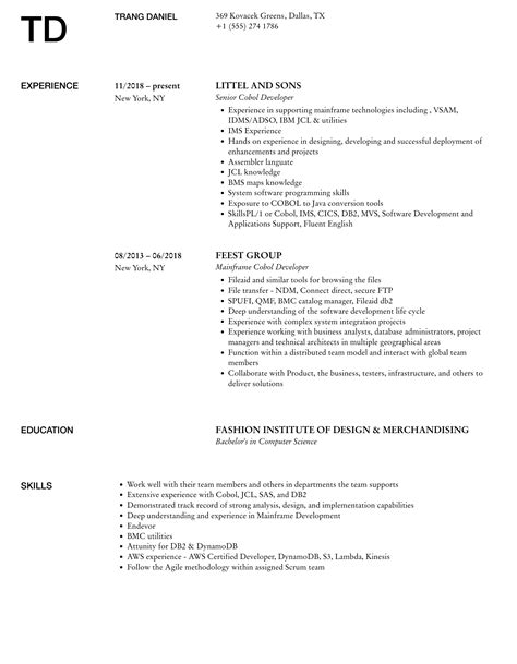 Cobol Developer Resume Samples Velvet Jobs