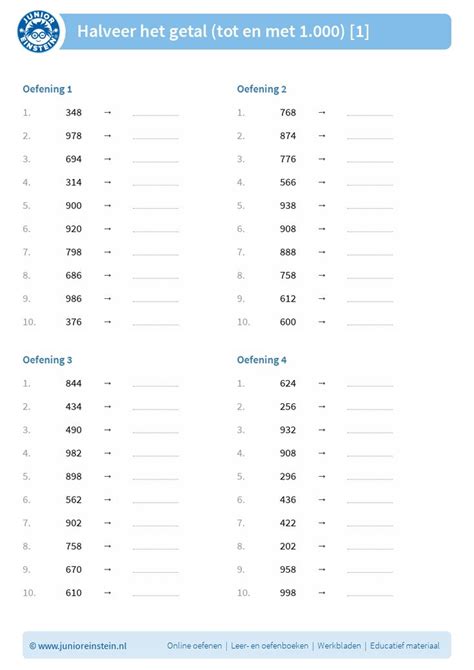 Halveer Het Getal Tot En Met Einstein Werkbladen Boeken