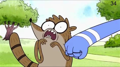 Regular Show Every Clip Of Mordecai Punching Rigby Youtube