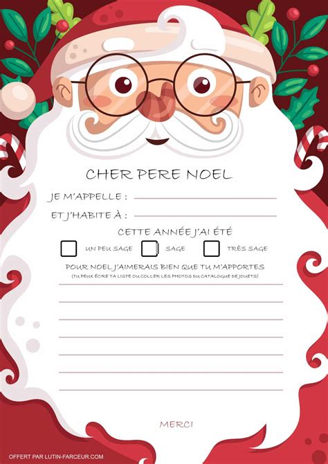 Lettre Pour Le Pere Noel Modele Kathy Roseann