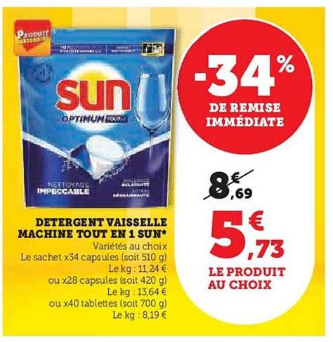 Promo Détergent Vaisselle Machine Tout En 1 Sun chez Super U