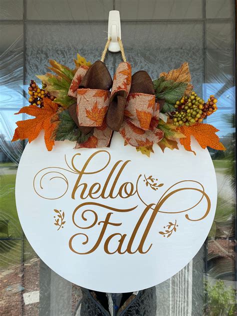 Door Hanger Hello Fall Sign Fall Front Door Decor Hello Etsy