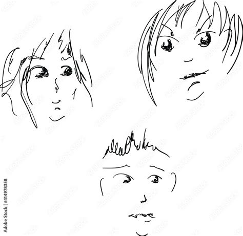 line art faces. Hand drawing sketch Stock Vector | Adobe Stock