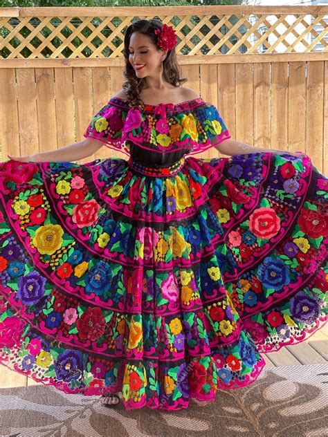 Traditional Mexican Chiapaneco Dress Traditional Embroidered Dress