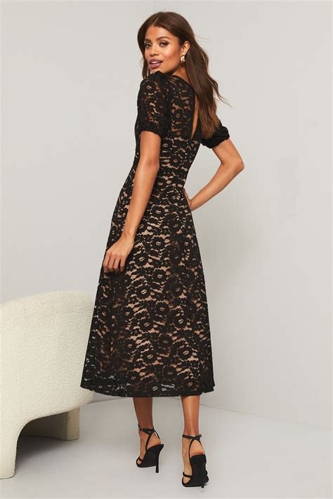 Buy Lipsy Lace Prom Scallop V Neck Puff Sleeve Midi Dress From Next Ireland