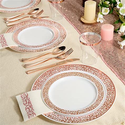 Piece Rose Gold Dinnerware Set Guest Rose Gold Lace Plastic