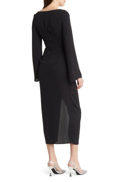 Asos Design Square Neck Fluted Sleeve Knot Detail Midi Dress In Black