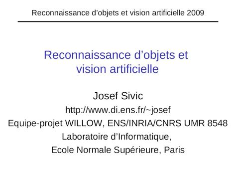 Ppt Reconnaissance Dobjets Et Vision Artificielle Dokumen Tips