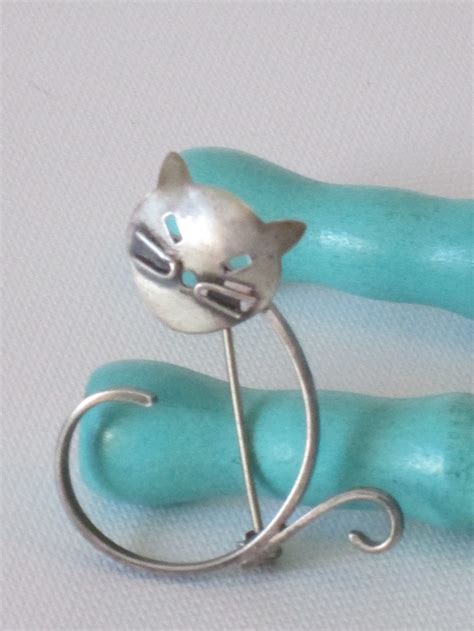 Modernist Sterling Silver Cat Brooch Etsy