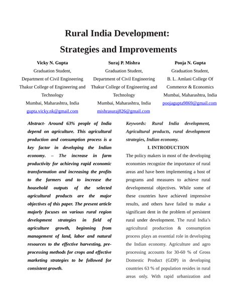 Pdf Rural India Development Strategies And Improvements