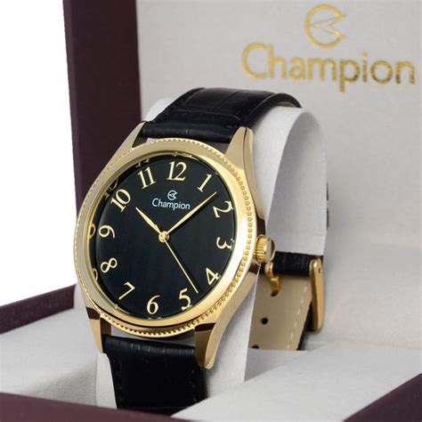 Relogio Champion Masculino Dourado Analogico Pulseira Couro CH22788P